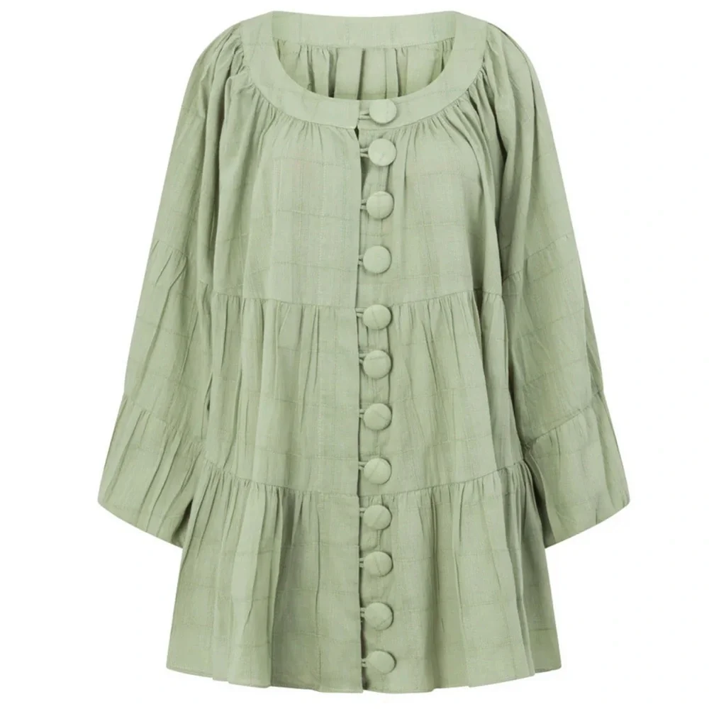 SABO SKIRT | “East Dress” Green Button-Up Tiered Dress SIZE XXS | NWT - Picture 7 of 11
